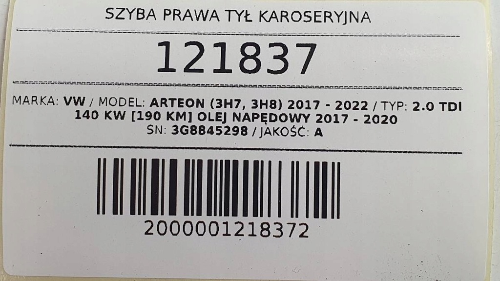 фото №9, Стекло задняя задняя правая кузовная as3 хром vw arteon 3g8845298