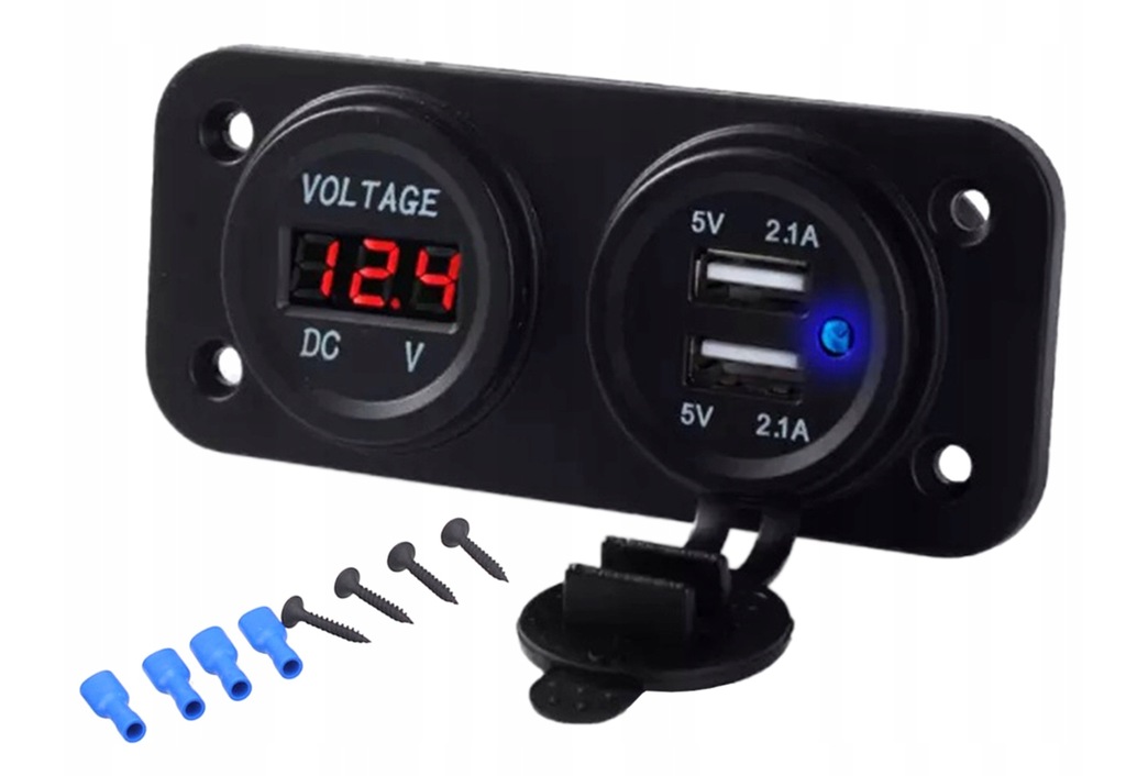 фото №12, Панель woltomierz зарядний пристрій 2x usb 3,1a 2w1 роз'єм прикурювача мотоцикл