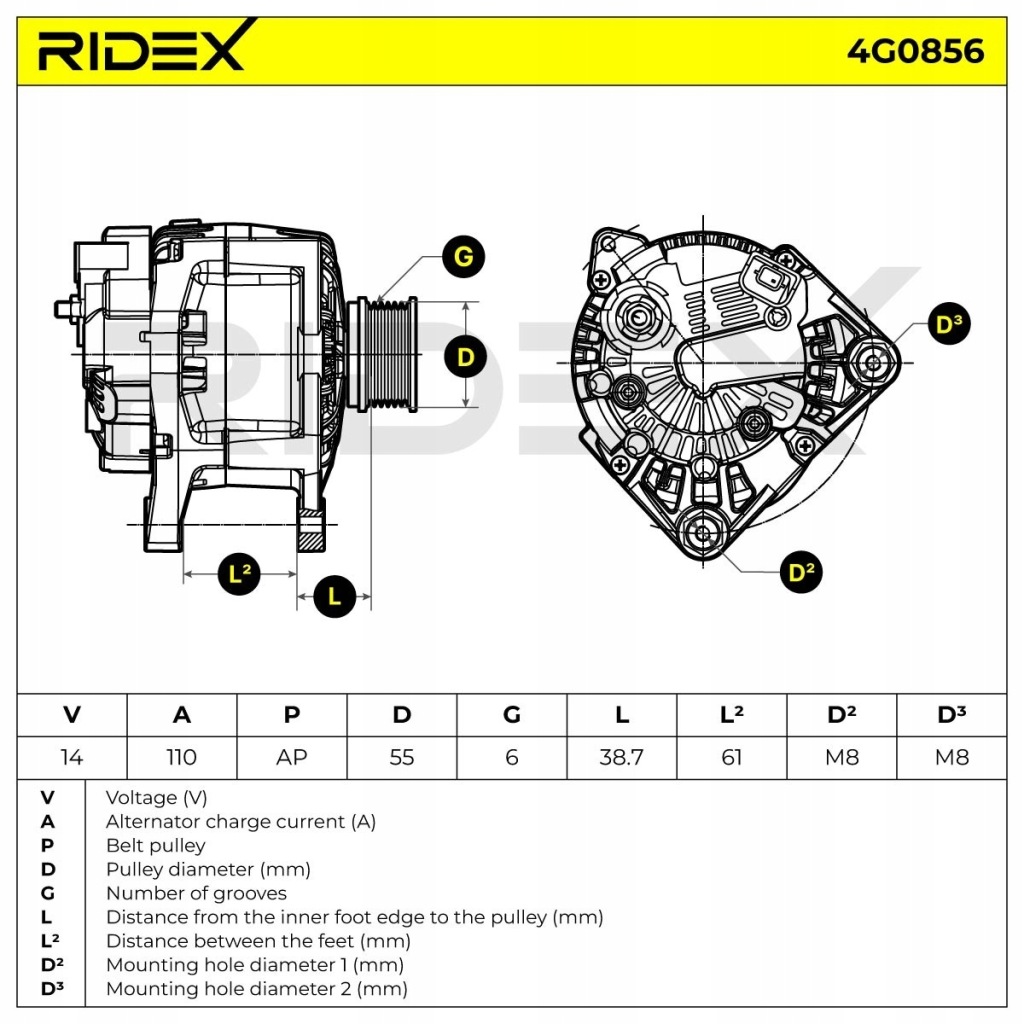 фото №5, Ridex 4g0856 генератор генератор 110a 14v do renault twingo ii cn0
