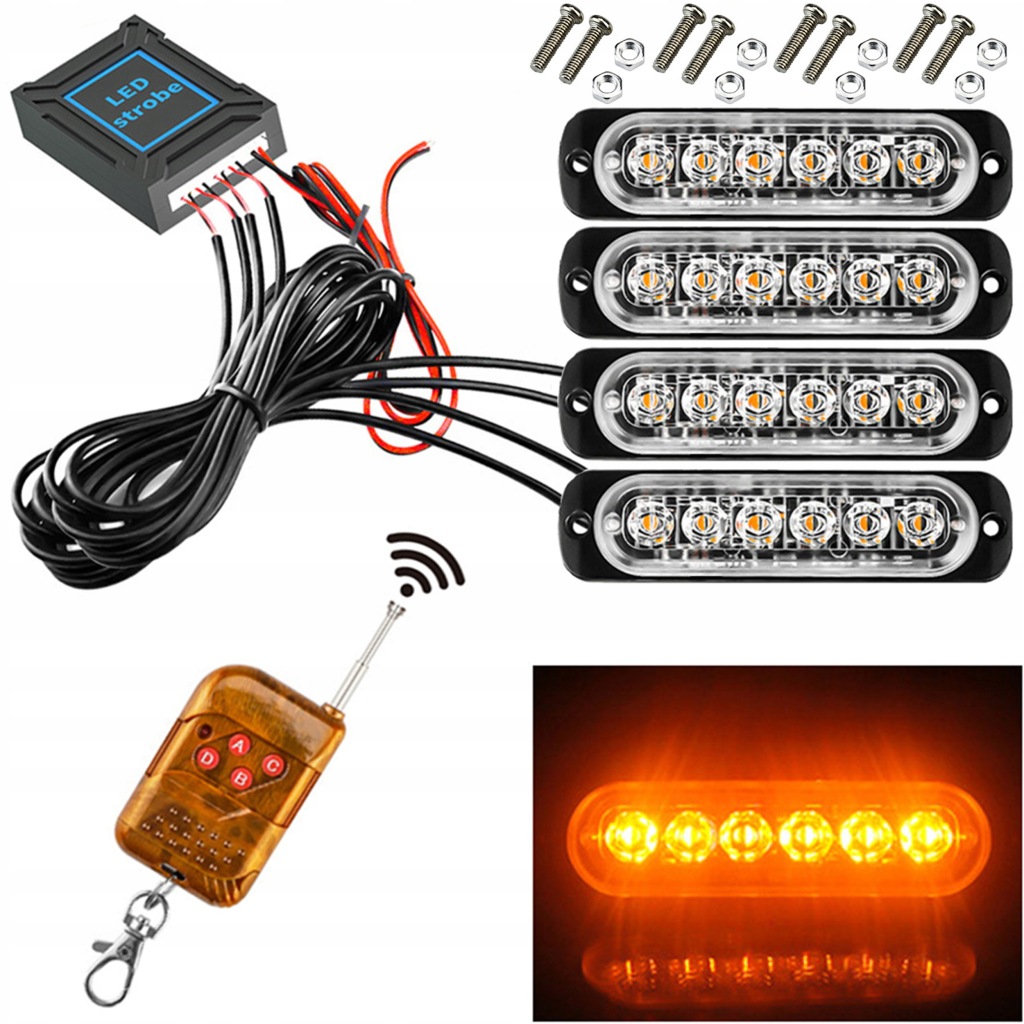 4x 6led лампа помаранчева błyskowa попереджувальна pilot stroboskop programy в Україні