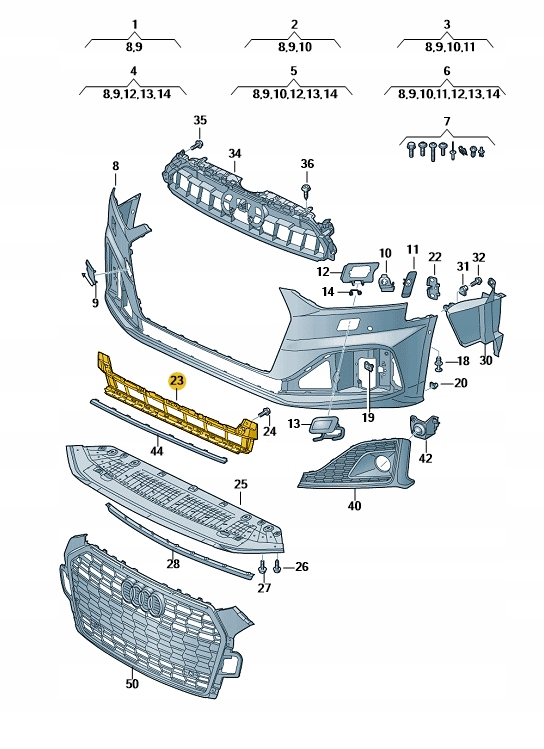 Купить Решётка заглушка средняя бампер перед audi a5 b9 оригинал od aso