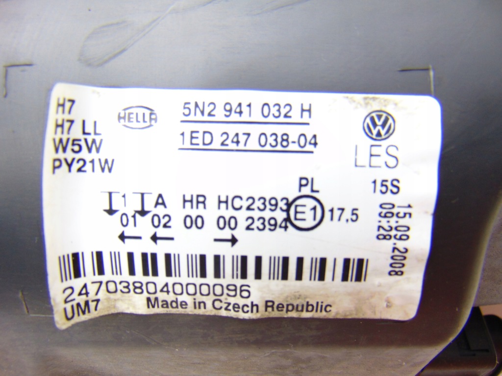 фото №9, Лампа фара правый правая перед передняя vw tiguan i 5n 5n2941032h