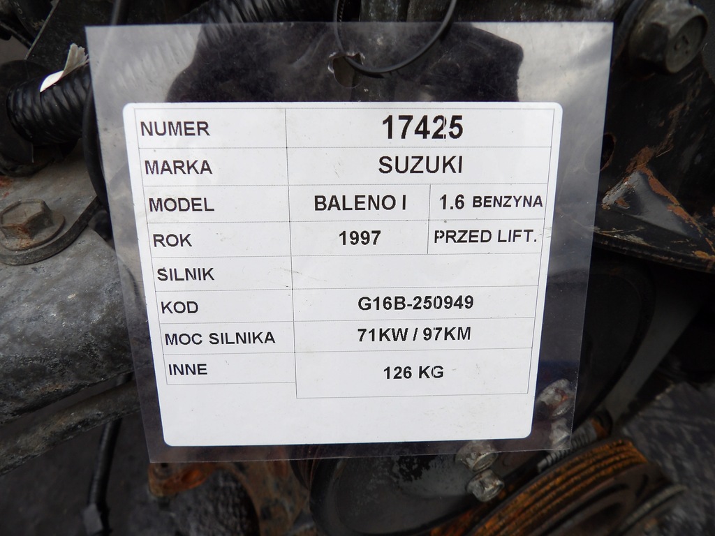 фото №6, Suzuki baleno 1,6b 71kw 97km двигатель kompletny g16b