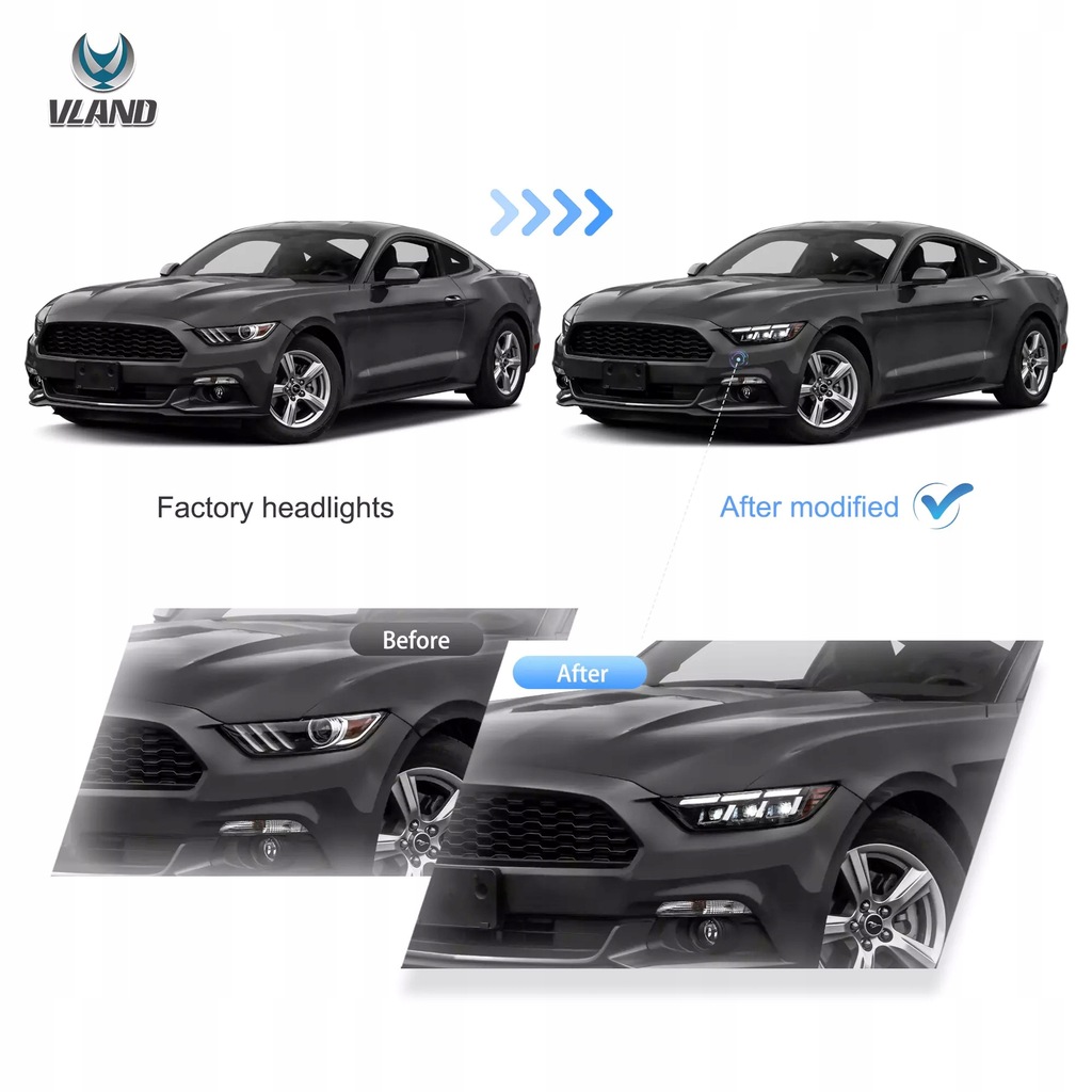фото №13, Фари лампи l+r led тюнінг new 2023 2024 look ford mustang vi 6 15-18