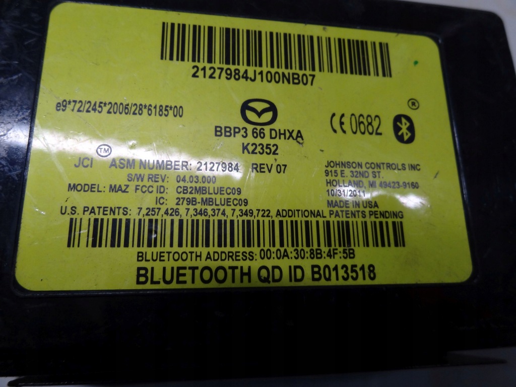 фото №4, Mazda 3 bl 2012 2.2 citd модуль bluetooth bbp366dhxa
