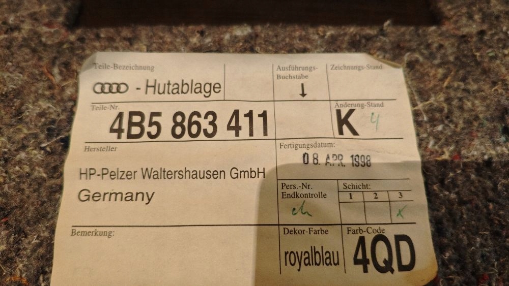 фото №10, Audi a6 s6 c5 4b 1998 з задній полиця задня багажника