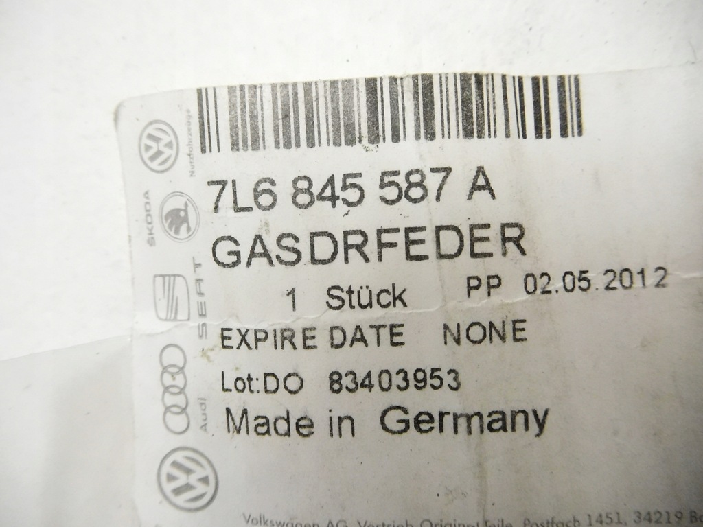 фото №7, Пружина газовая привод замка багажника vw 7l6845587a