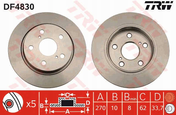 фото №3, Тормозные диски тормозные колодки задняя trw toyota auris