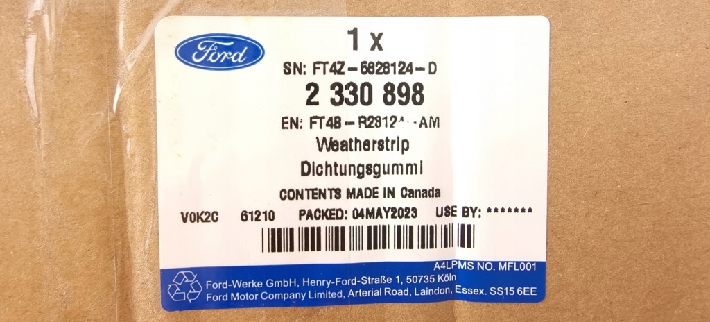 фото №6, Прокладка двері правих задніх edge 18- ford оригінальний номер _ 2330898 _ ft4b-r28124-am