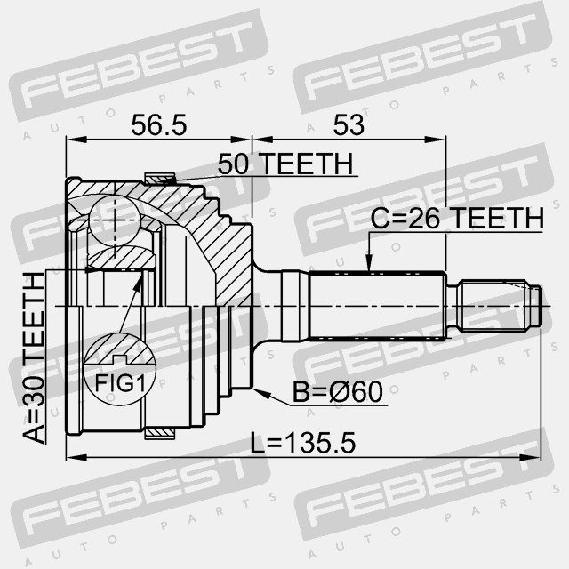 фото №12, 0310-055a50 febest шарнір гомокінетичний зовнішній honda integra 4d db6
