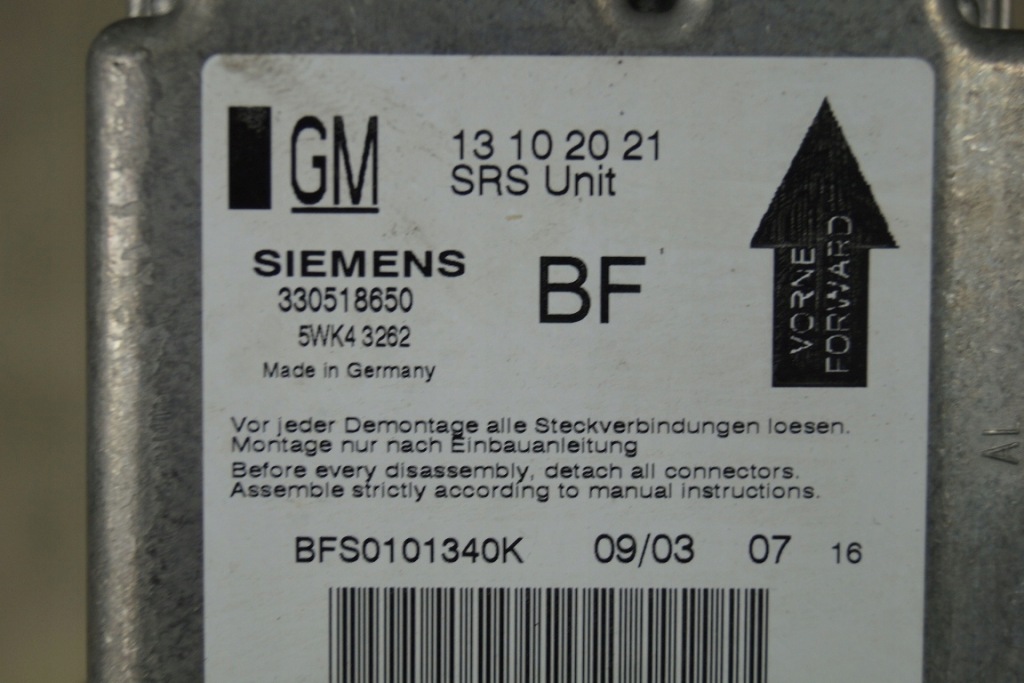 фото №3, Модуль датчик подушек подушка безопасности opel signum vectra c