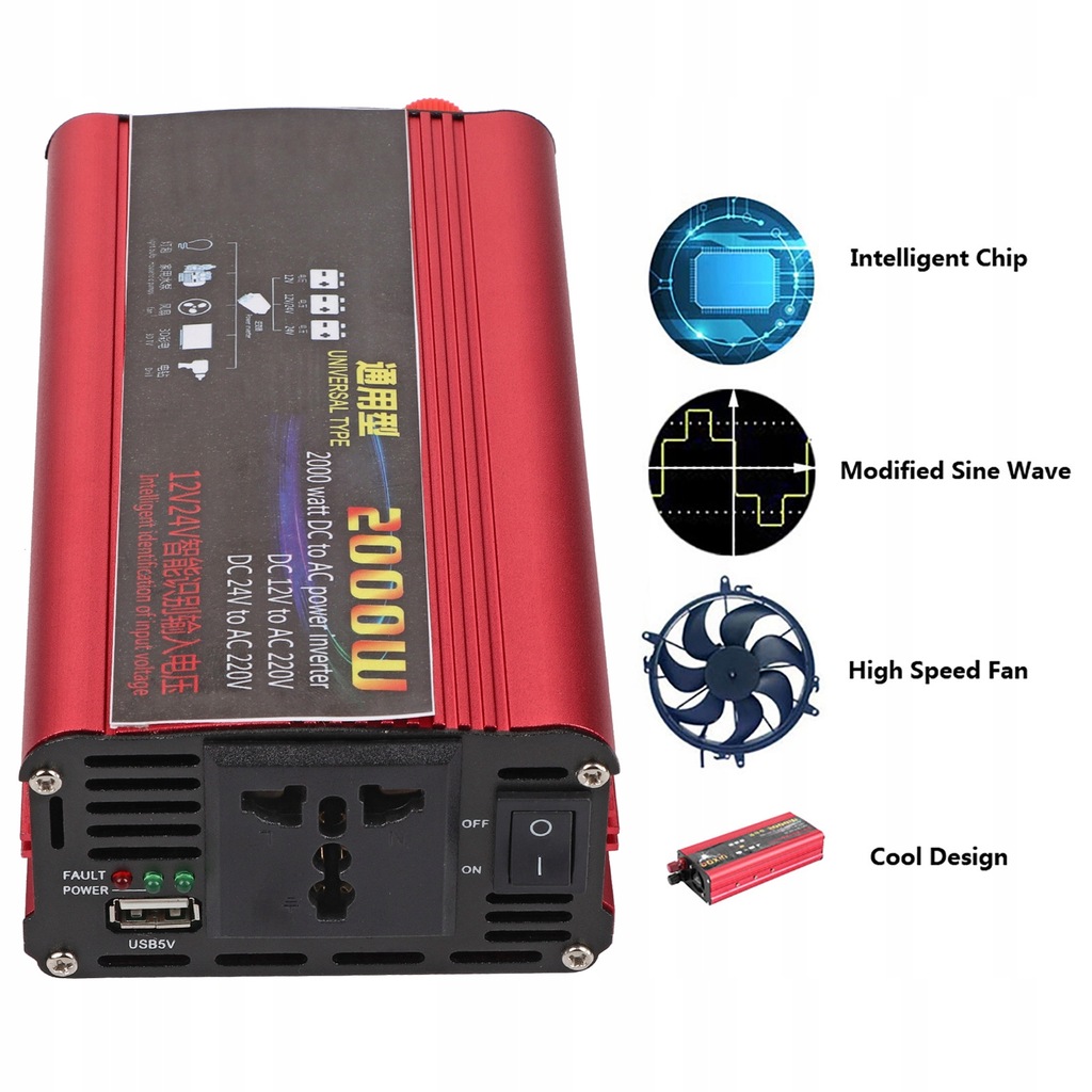 фото №8, Перетворювач напруги автомобільний 2000 w адаптер зарядний пристрій usb