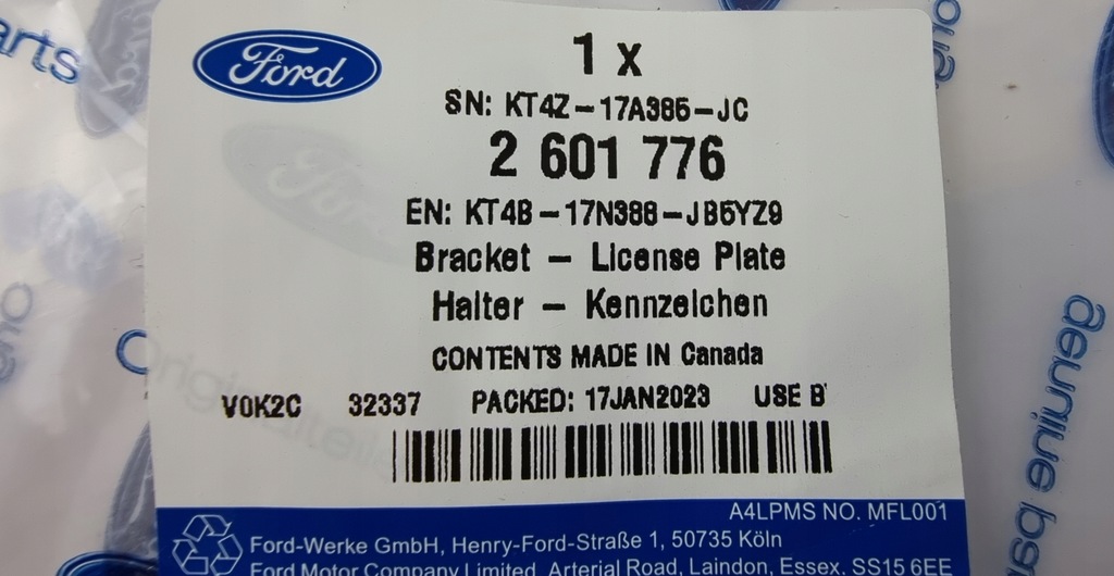 фото №13, Кронштейн номерного знака регистрационный перед edge 18- 2601776 _ kt4b-17n388-ja5yz9