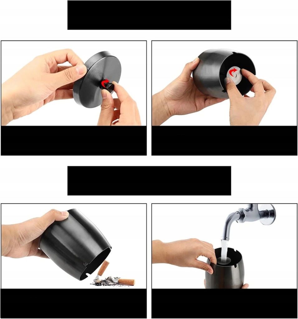 Пепельница металлическая с крышка на taras balkon черная Доставка