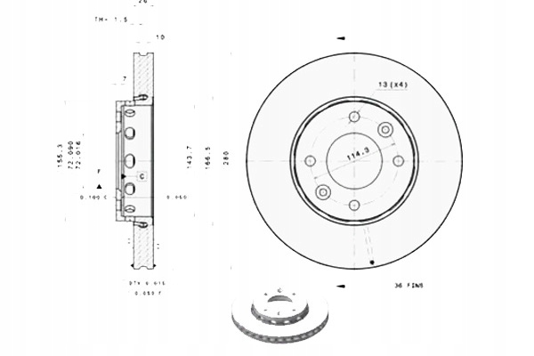 фото №1, Brembo тормозные диски тормозные 2szt. kia carens ii 1.6-2.