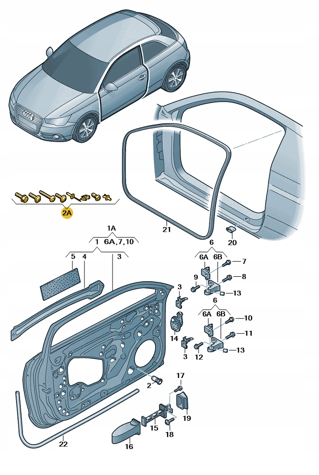 фото №1, Набор элементов крепёжных дверь перед audi a1 aso оригинал