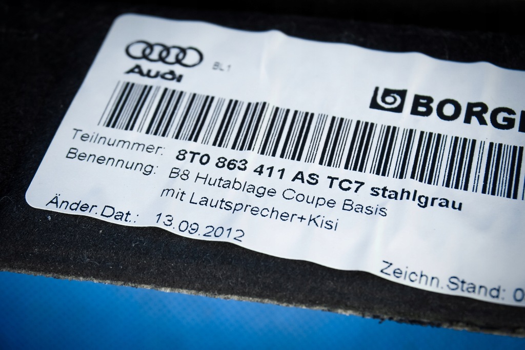 фото №7, Полка задняя audi a5 s5 rs5 8t coupe 8t0863411as