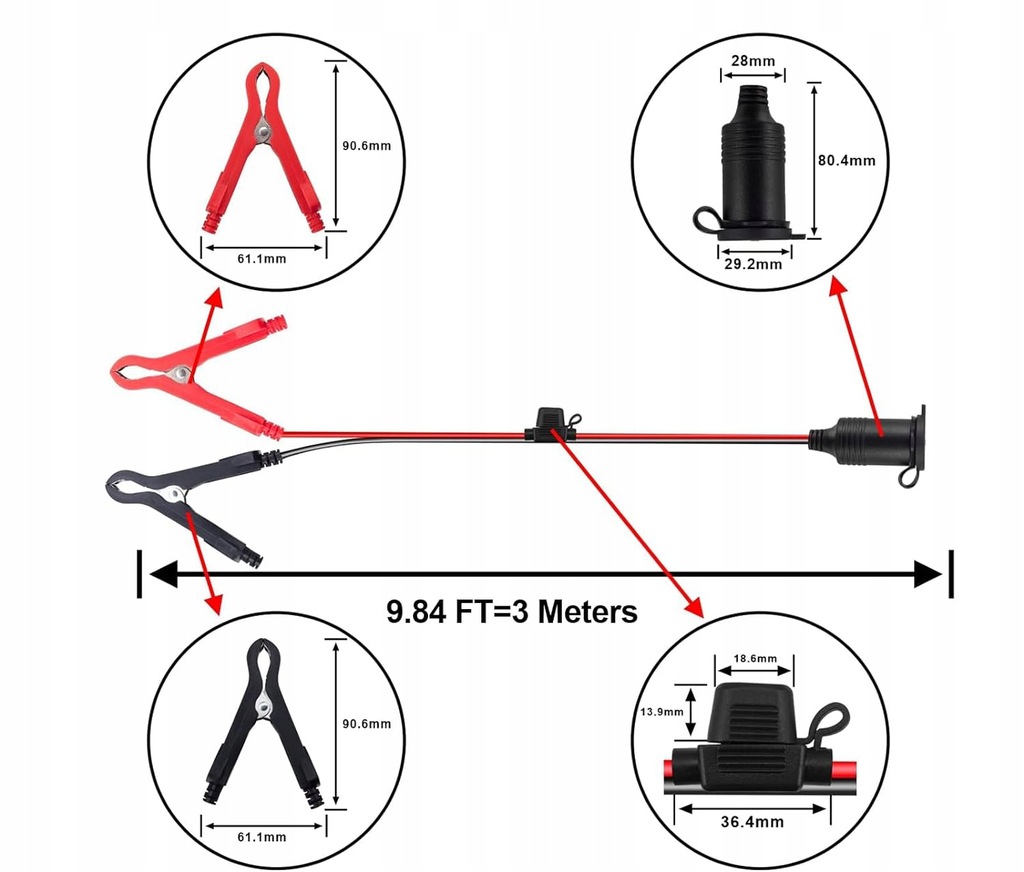 фото №9, Роз'єм прикурювача з запобіжник з krokodylami 16 awg 3m. 15a 12v 24 v
