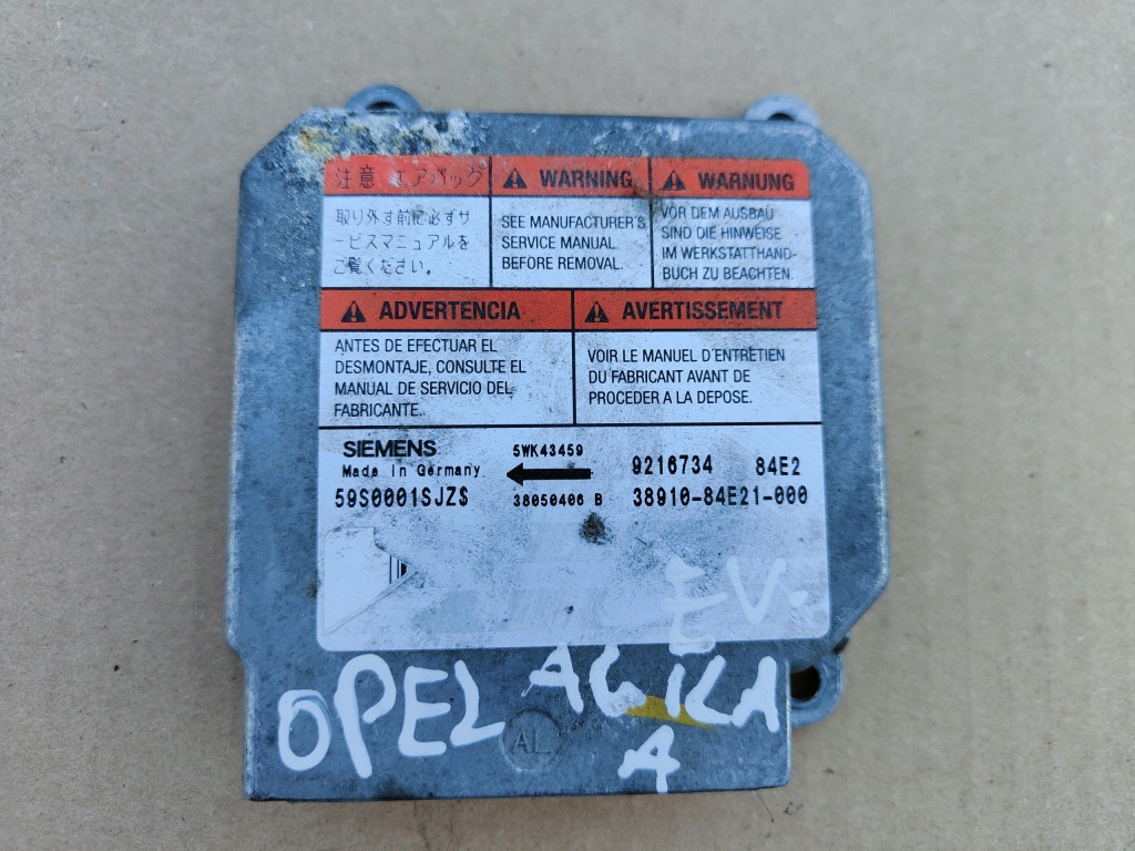 фото №1, Модуль датчик подушка безопасности opel agila a 1.0 12v 5wk43459