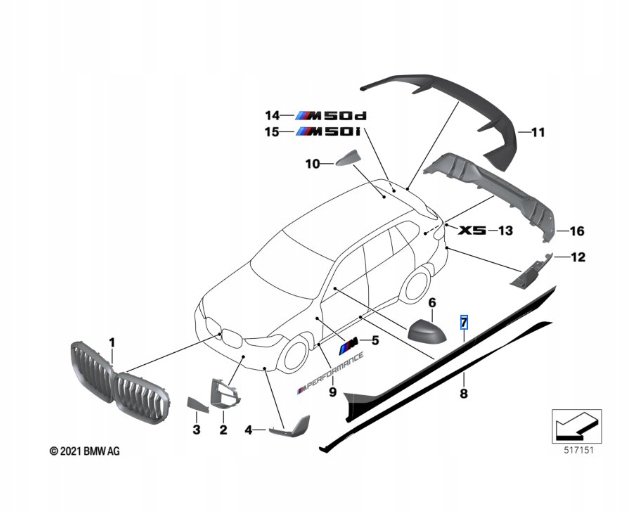 фото №1, Bmw x5 g05 плівка frozen black ліва/права m performance 51142456383