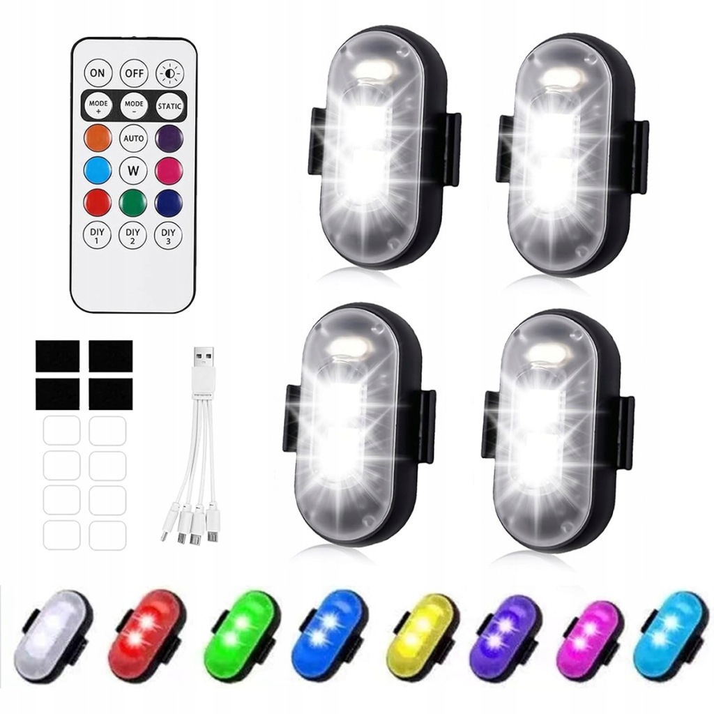 4x бездротові stroboskopowe led rgb світло 8 кольорів до автомобіля мотоцикла Ціна