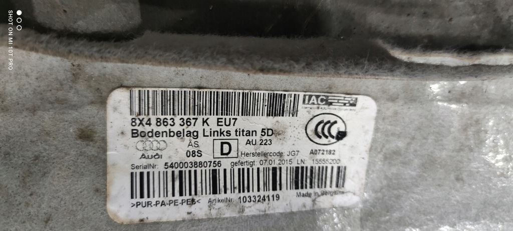 фото №10, Коврик обшивка audi a1 5-дверь 8x4863367k eu7