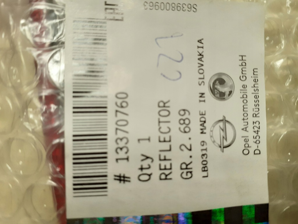 фото №1, Лампа відбиваюча opel astra j хетчбек 13370760