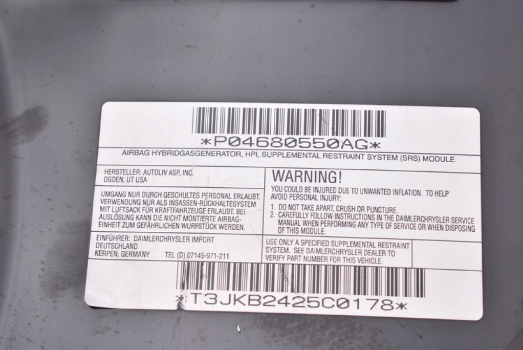 фото №8, Подушка безопасности подушка воздушная водителя p04680550ag chrysler pacifica 1 i 03-08