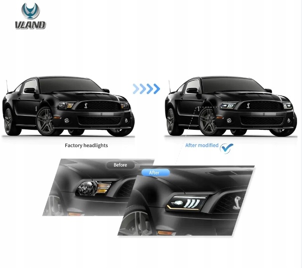 фото №8, Ford mustang 2005-2009 лампа лампи перед led vland комплект