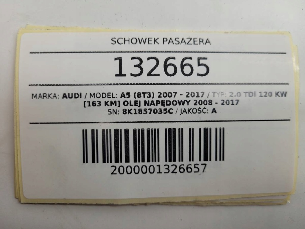 Бардачок пассажира панели консоли audi a5 8t купе 8k1857035c Доставка