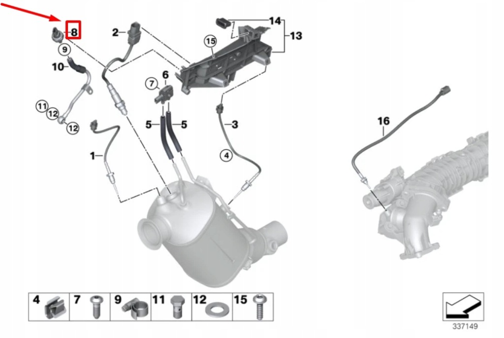 Bmw x5 f15, f85 датчик давления dpf 8507634 13628507634 oem с Разборки