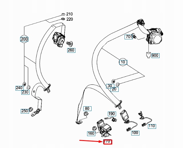 фото №1, Mb gla x156 rear центральный and правый seat belt lock a17686002699051