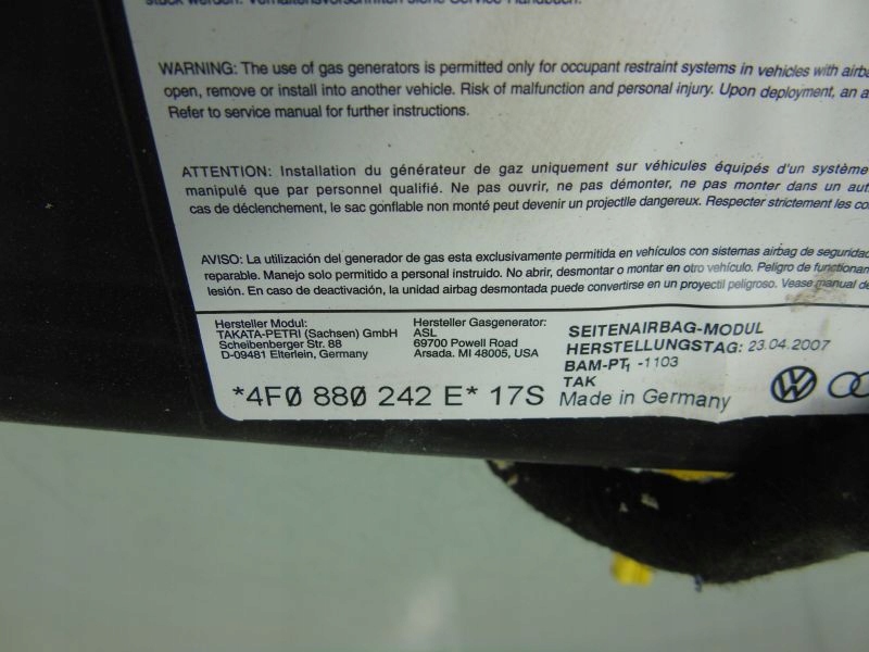 фото №5, Audi a6 c6 подушка сиденье сиденье правая 4f0880242e