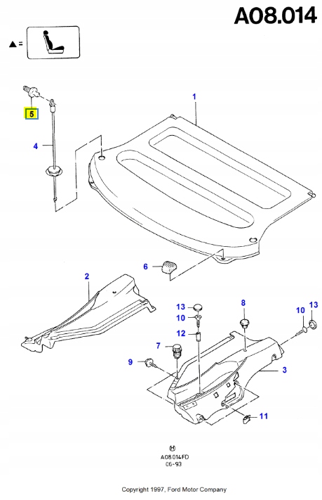 Кнопка - ремінь полиця багажника ford mondeo 1992-1996 оригінальний номер 1039068 Недорого