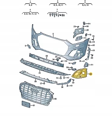 фото №10, Audi q5 fy передняя часть правый решётка 80a807680agcox 80a807680ag cox oem