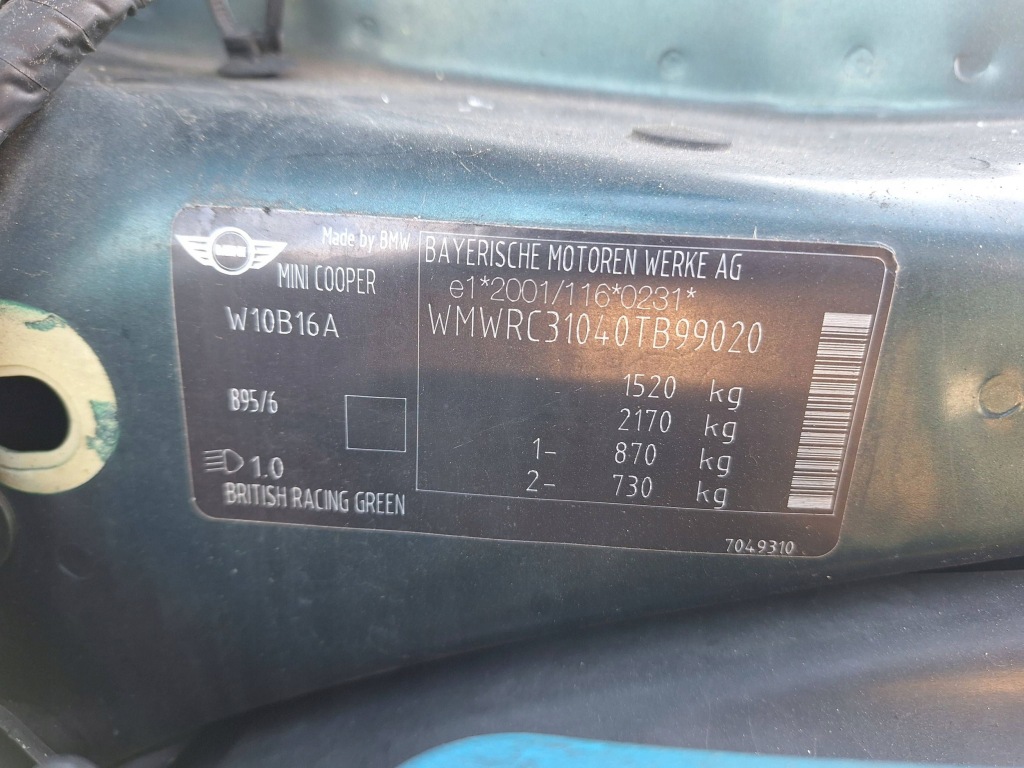 Mini one cooper r50 r52 r53 двигун 1.6 16v w10 b16 a w10b16a 206tys Доставка