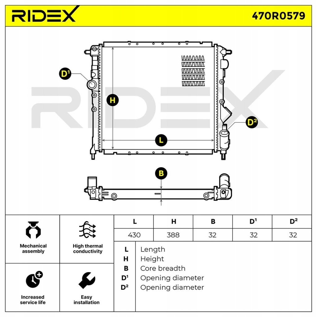 Радиатор воды ridex 470r0579 к renault clio 1 b/c57, 5/357 в Украине