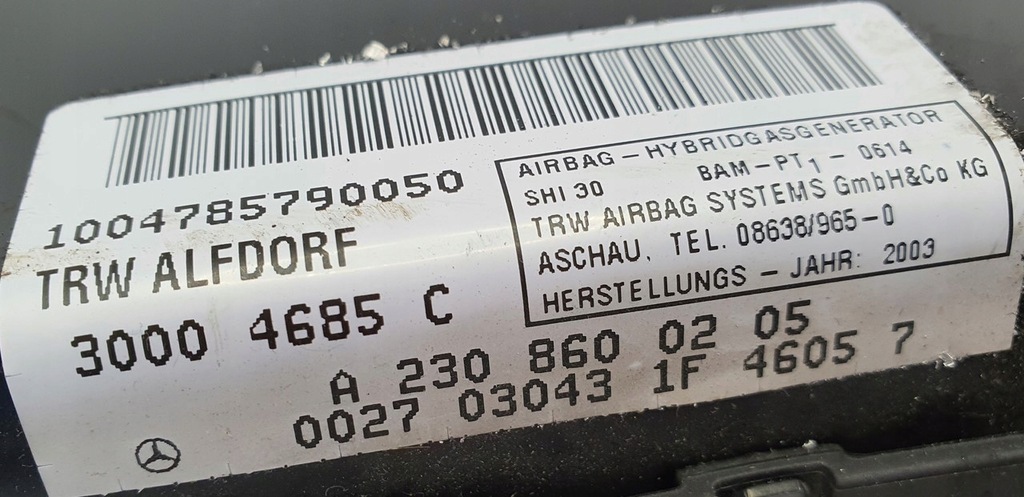 фото №3, Подушка подушка безпеки двері права mercedes sl r230