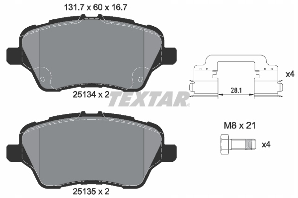 фото №1, Textar 2513402 набор тормозных колодок тормозных, тормоза дисковые