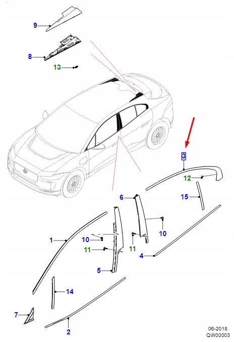 фото №1, Jaguar i-pace x590 rear правый door top полоса t4k9706 original