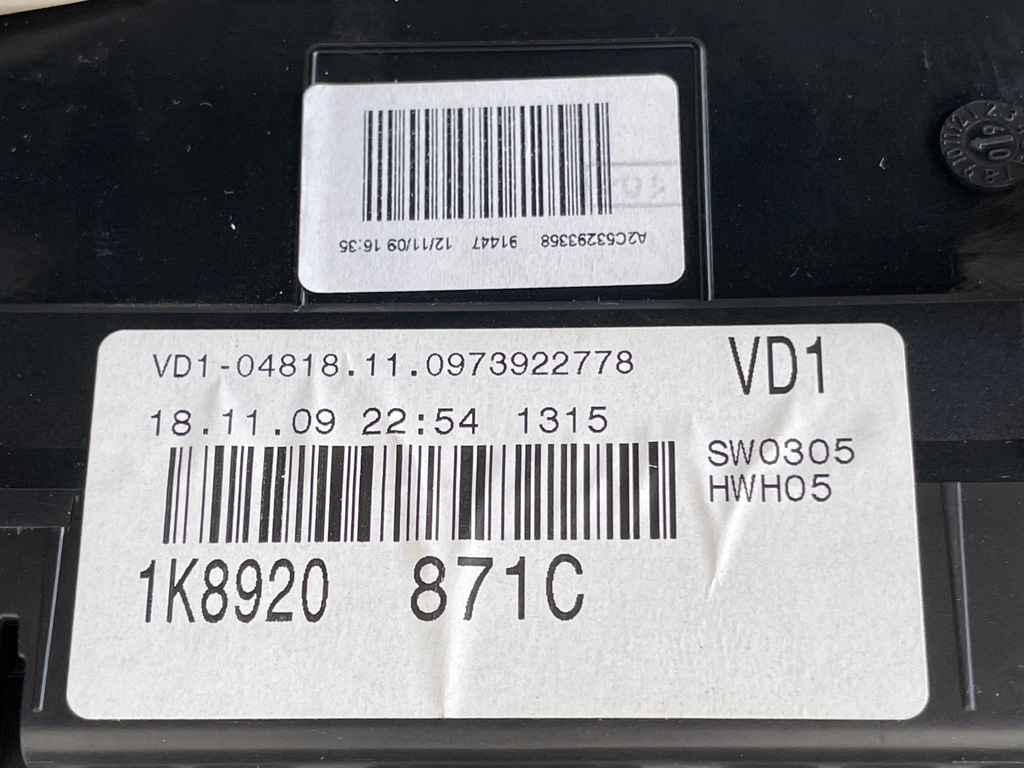 фото №5, Лічильник прилади vw scirocco 1k8920871c a2c53293358