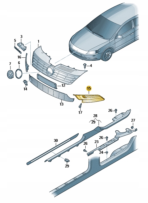 Решётка бампера решётка радиатора vw cc r-line левая Доставка