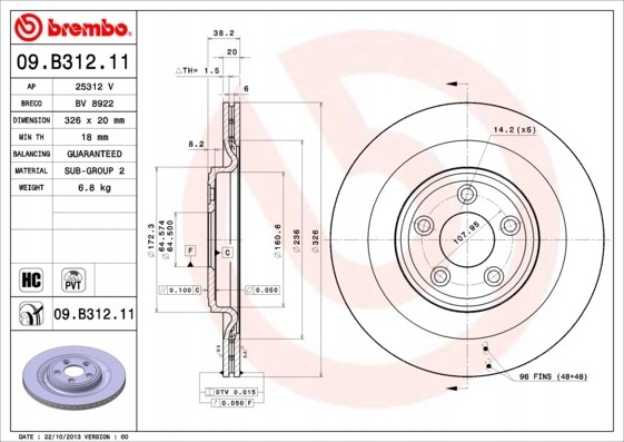фото №1, Brembo 09.b312.11 диск тормозная