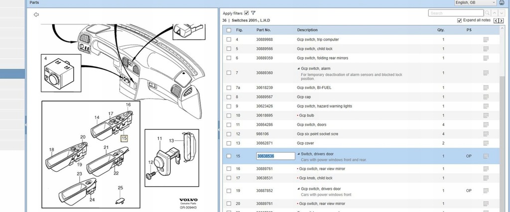 фото №8, Volvo s40, v40 2002 перед сторона ліва панелі керування, перемикачі
