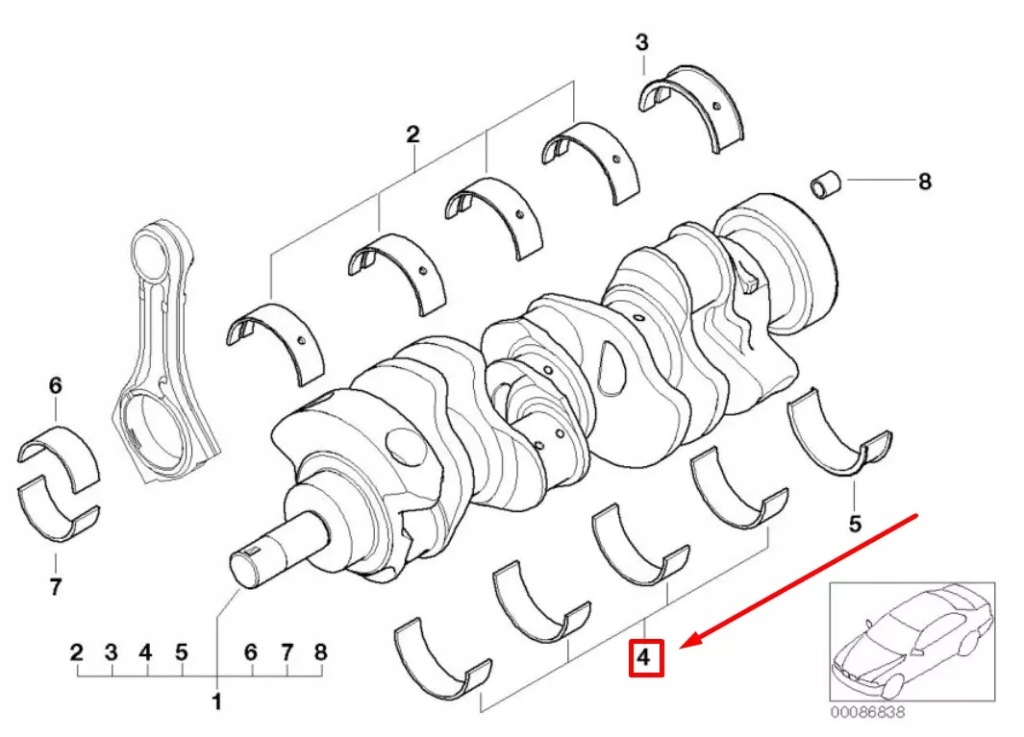 Вкладыш вала коленчатого bmw 5 e60 7522988 11217522988 Цена