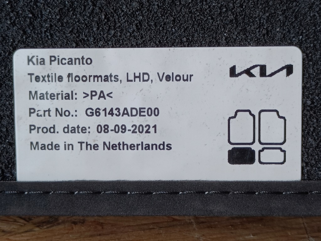 фото №7, Kia picanto iii 17- коврики велюровые g6143ade00