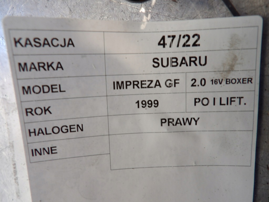 фото №6, Противотуманная фара правый subaru impreza gf i 11420580r