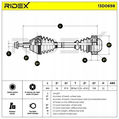 Приводной вал приводная vw golf iv schrägheck 1j1 ridex 13 с Разборки