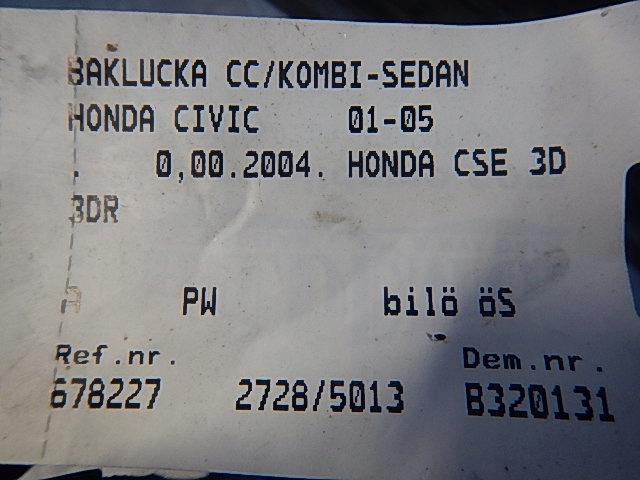 фото №3, Honda civic vii 3d 01-05 кришка багажника задня
