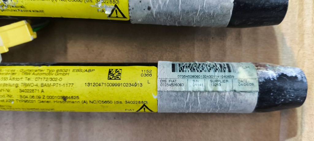 фото №11, Pas безопасности правый + левый + натяжители fiat 500 оригинал